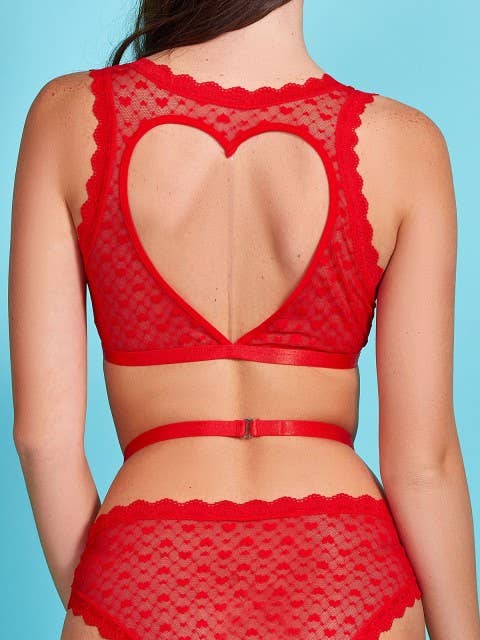 Dalia Rotes Texturiertes Herz-Bralette-Set für den Großhandel von Glitter Lingerie