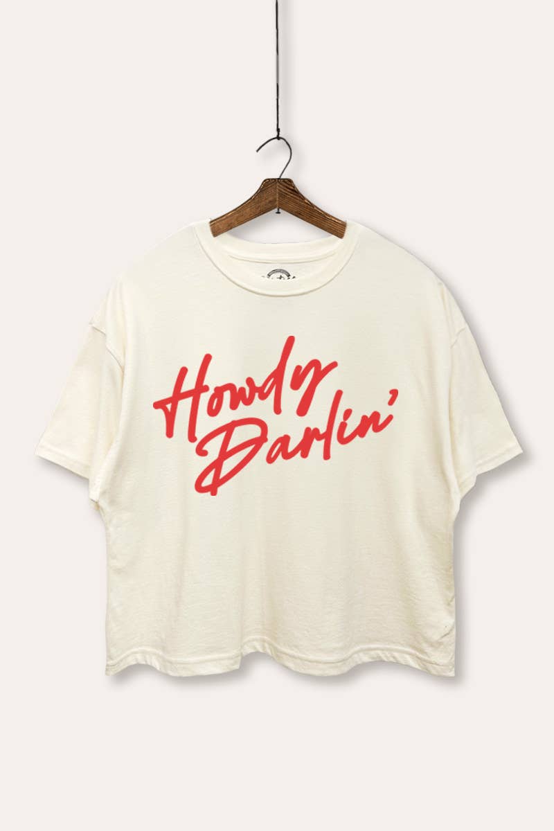 VINTAGE POINT USA - Wholesale Screen Printed T-Shirt - Women's - *BEST SELLER* HOWDY DARLIN' GRAPHIC BOXY CROP TOP2