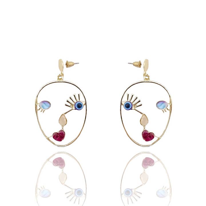 Abstract Face Heart Lips Earrings for wholesale by KIKICHIC
