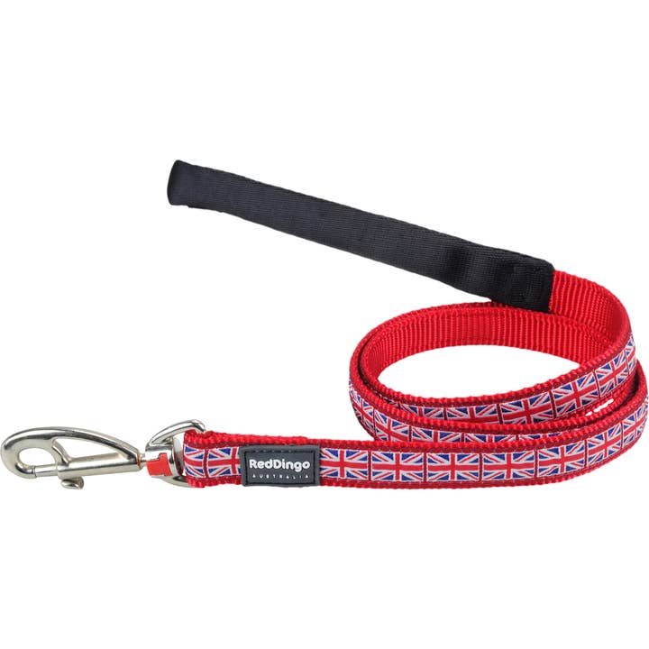 Red Dingo Dog Lead Design Union Jack Flag on Red 1.2m for wholesale by Sherwood Paws