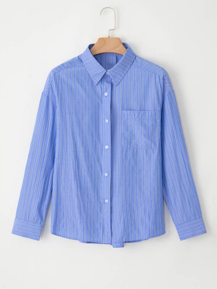 Lovesoft - Wholesale Button Down Shirt - Women's - Stripe Button-Up Relaxed Fit Oversized Shirt2