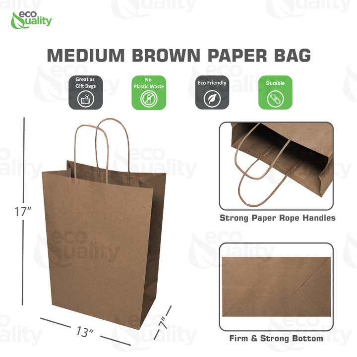 EcoQuality - Wholesale Gift Bag - 13"X7"X17" Large Kraft Paper Gift Bags w/Twine Handles Brown