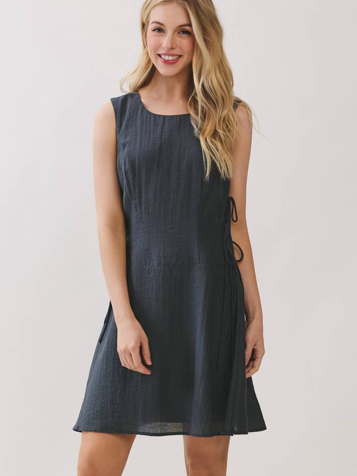 ROUND NECK SIDE TIE FLARE MINI DRESS - VGD400026 for wholesale by Final Touch