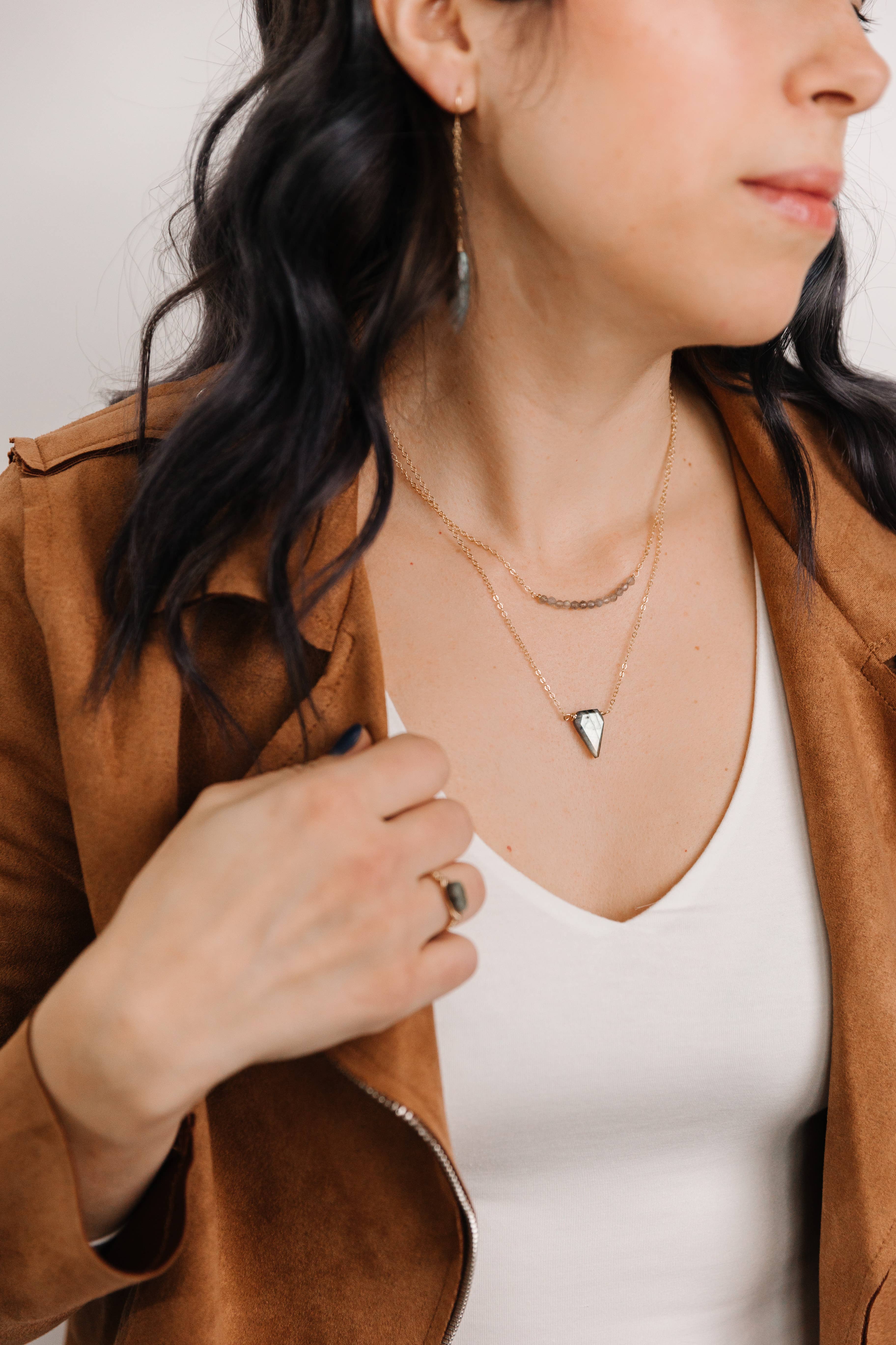 Seaflowerjewelry - Wholesale Pendant/Charm Necklace - Labradorite Shield Necklace/ gemstone layering minimalist5