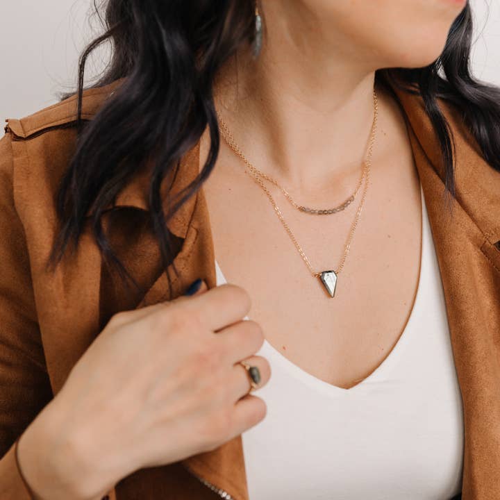 Seaflowerjewelry - Wholesale Pendant/Charm Necklace - Labradorite Shield Necklace/ gemstone layering minimalist5