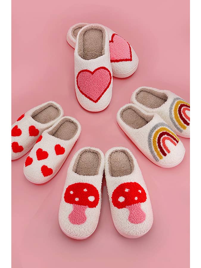 JOSSLYN by wall to wall - Wholesale Slippers - Women's - SOFT PLUSH MUSHROOM HEART RAINBOW WARM SLIPPERS | 40SP014