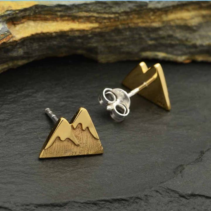 Nina Designs - Wholesale Stud/Post Earrings - Silver or Bronze Snow Cap Mountain Post Earrings 7x11mm