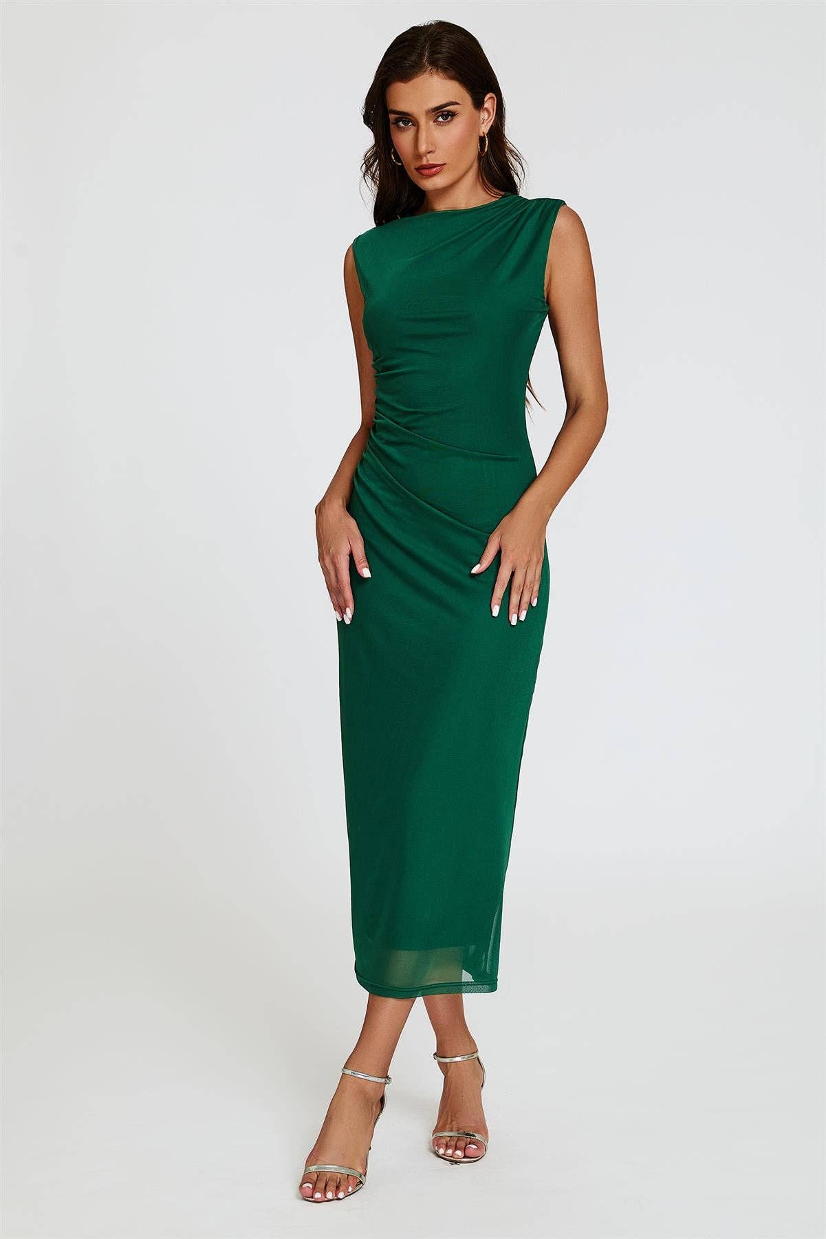 Vert Robe maxi en maille sans manches verte en vente sur Faire1