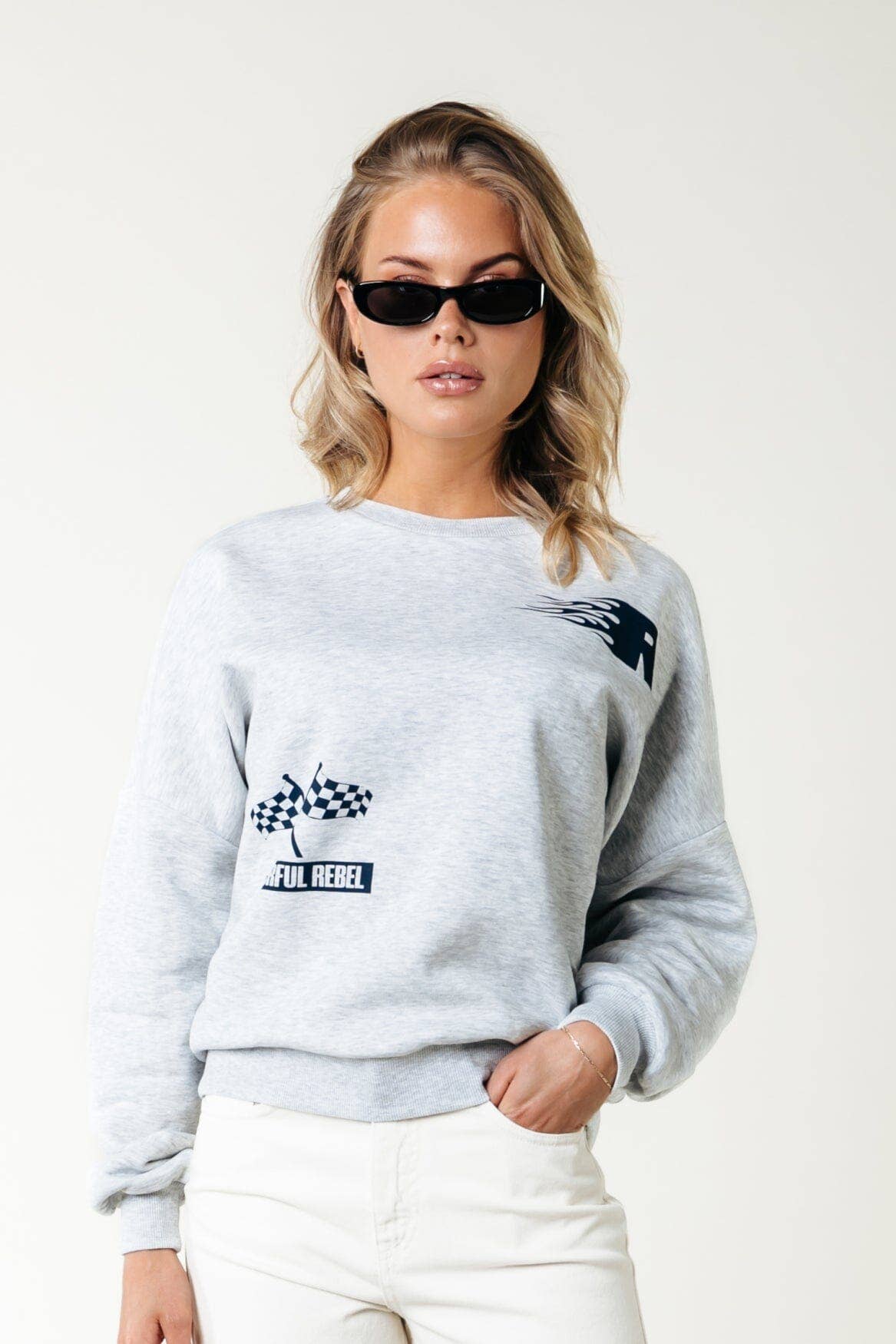 Racer Logo Sweat | Light grey for wholesale on Faire0