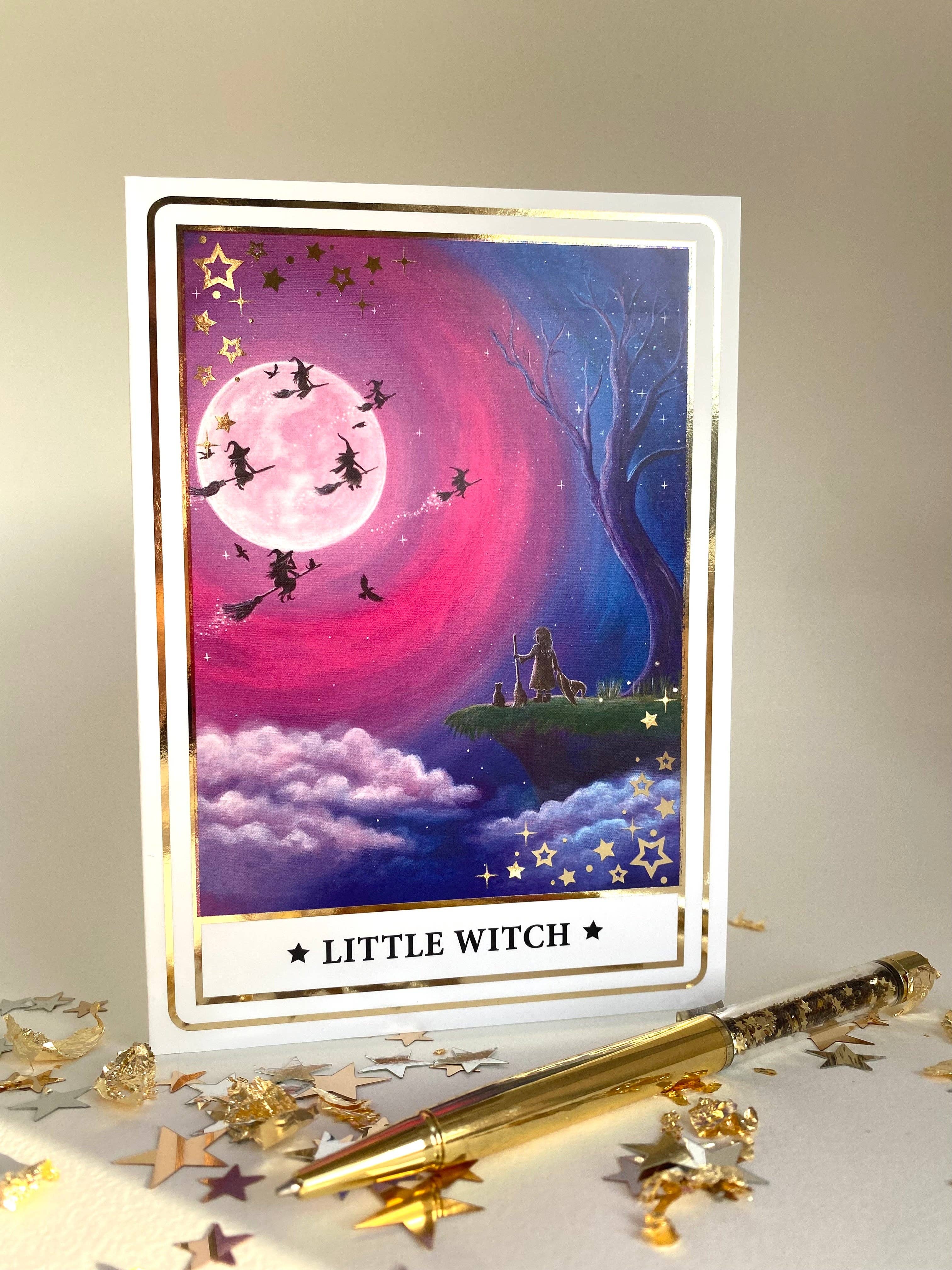 Dream Capture Artwork – wholesale Everyday greeting card – Little Witch Gold Foil Message Card1