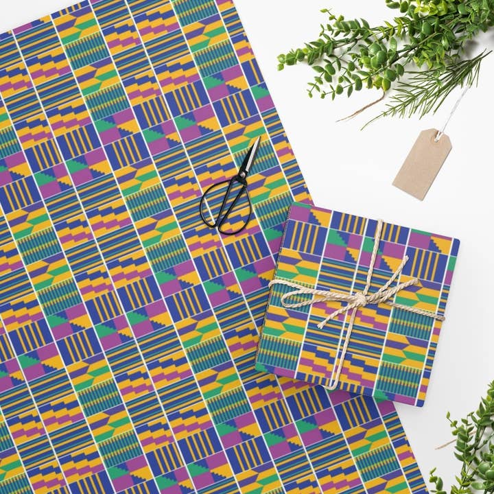 The Copper Fruit - Wholesale Flat Wrap - Luxury Gift Wrap - Kente Blue - Wrapping Paper