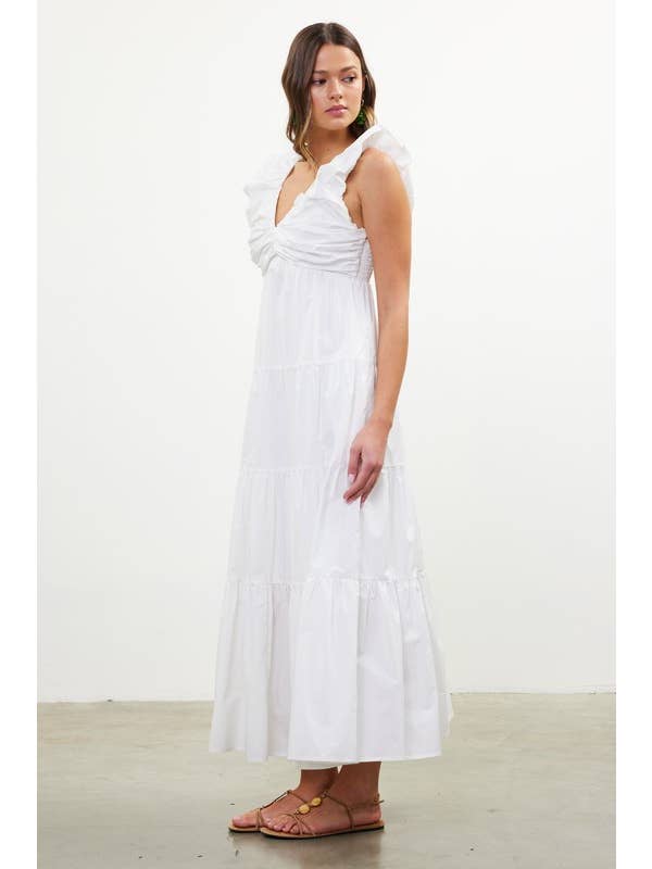 SKIES ARE BLUE - Wholesale Dress – Women's - Poplin V Neck Shirred Maxi Dress
1