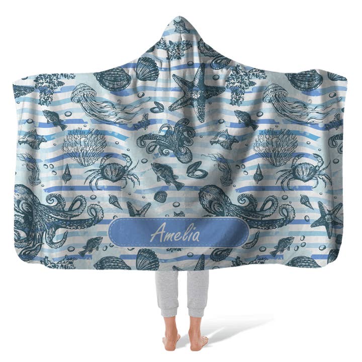 Fleece deken met capuchon: Sealife voor wholesale door Sam and Zoey