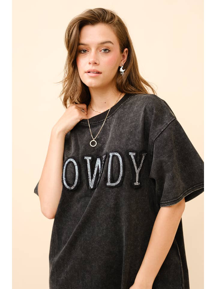 Negro 22896T - Vestido tipo camiseta HOWDY de venta al por mayor en Faire6