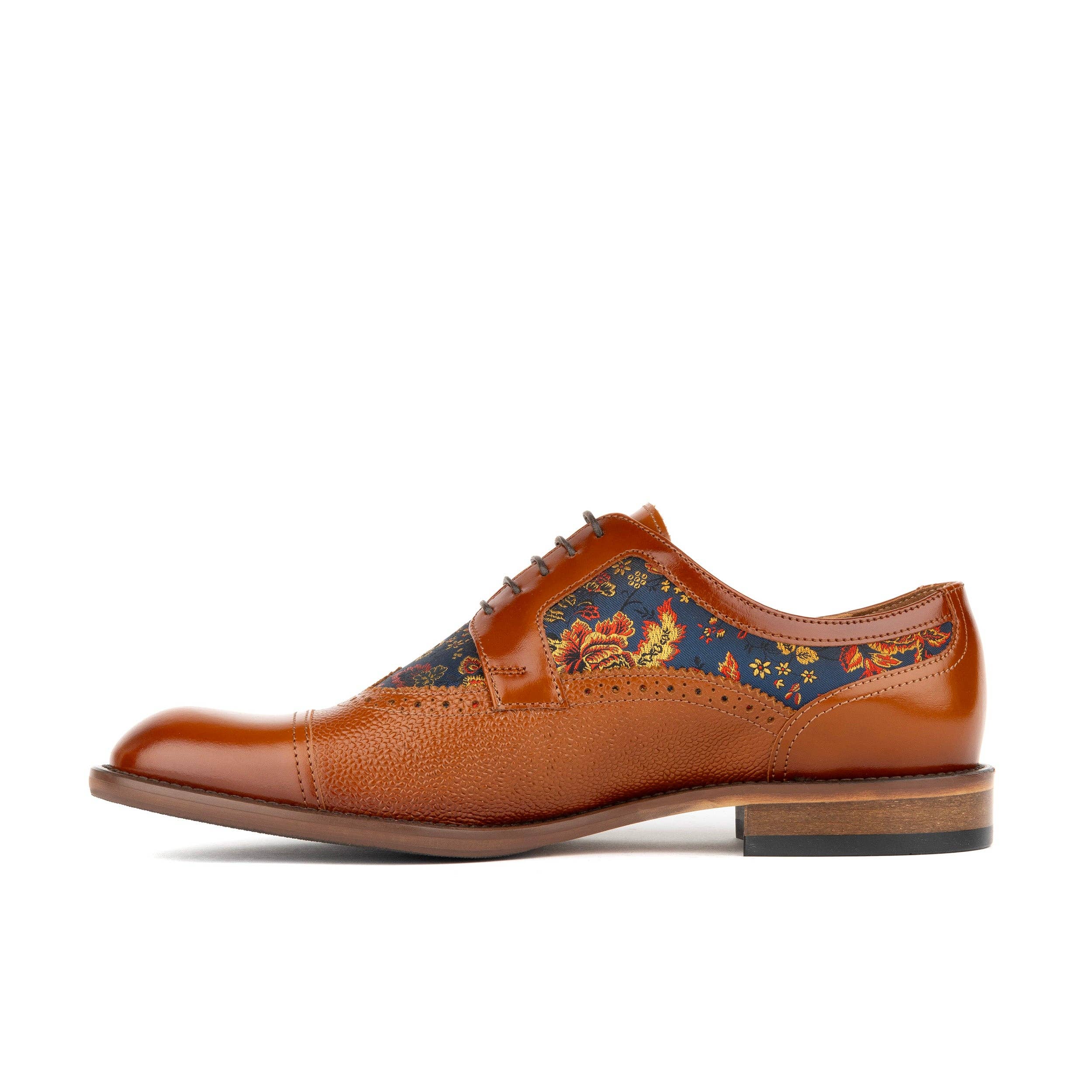 Embassy London – wholesale Oxford shoes – Men′s – Orlando - Tan & Blue Flowers - Men's leather dress shoe with floral print2