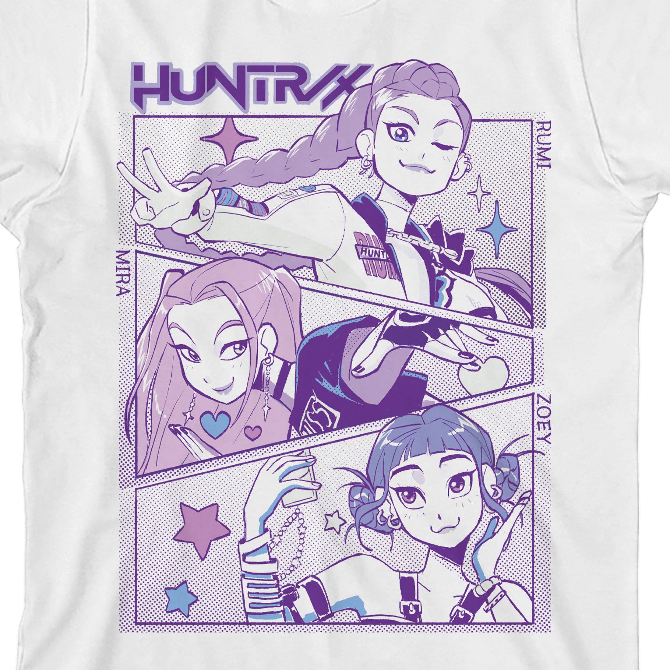 Bioworld Merchandising - Wholesale Shirt - Kids - KPop Demon Hunters Panel Art Huntrix Youth White Crew Neck Short Sleeve T-shirt1
