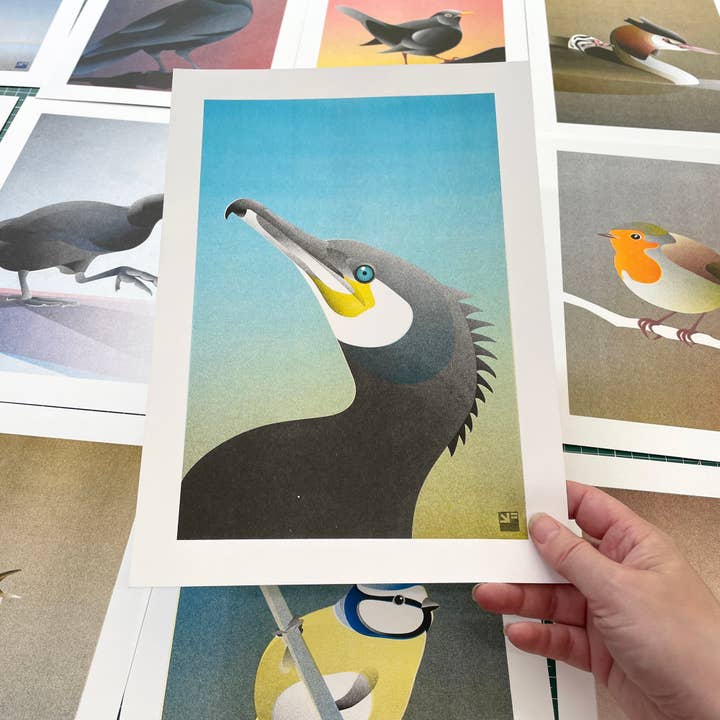 VrijFormaat – Impressão artística por atacado – riso print - Cormerant - Impressão de aves - A41