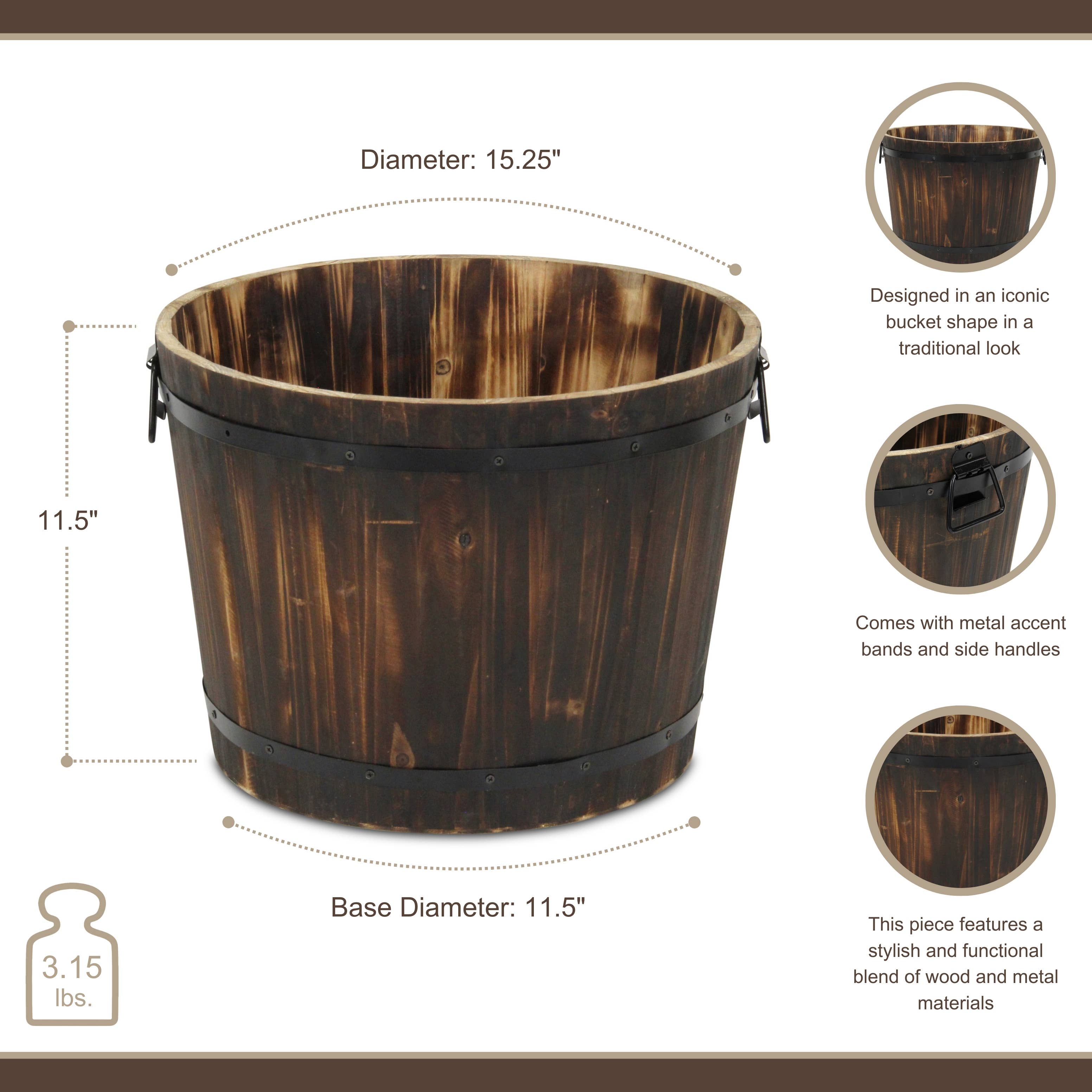 Cheungs Home Decor - Vente Pot - Seau décoratif en bois marron foncé Mariva avec accents et poignées en métal4
