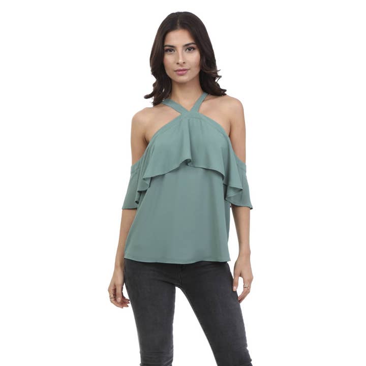 Blouse met blote schouders en strikdetail voor wholesale door Naked Zebra Rack