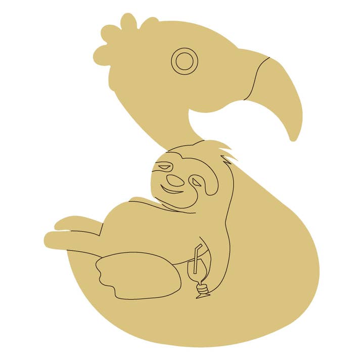 Sloth On Flamingo Float Design By Lines Unfinished Wood Cuto for wholesale by Diverse Woodworking