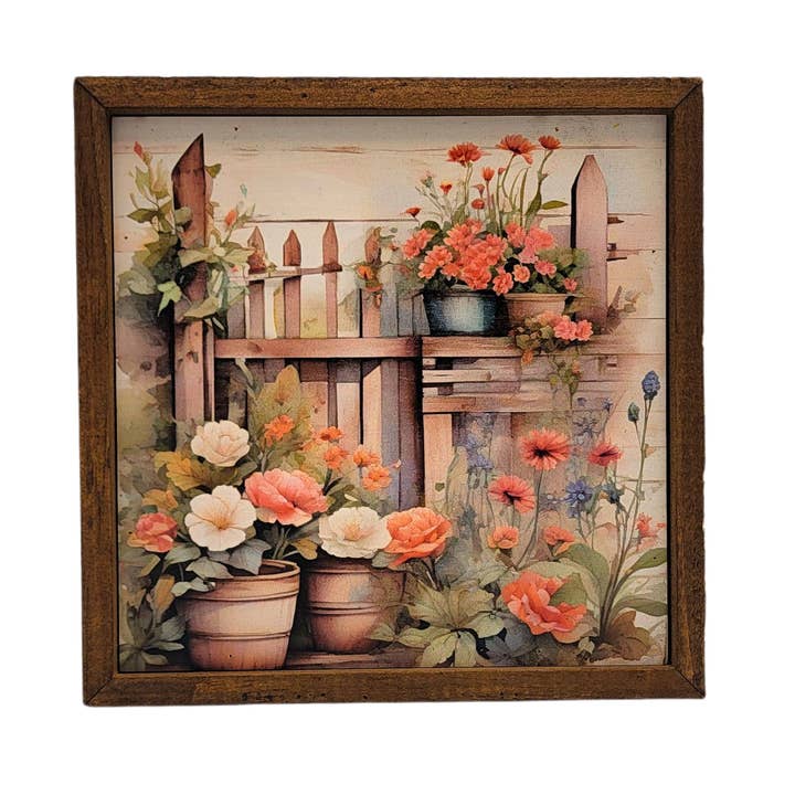 Flower Pots On Picket Fence Home Decor Wall Sign Home Accent for wholesale by Home Accents By Driftless