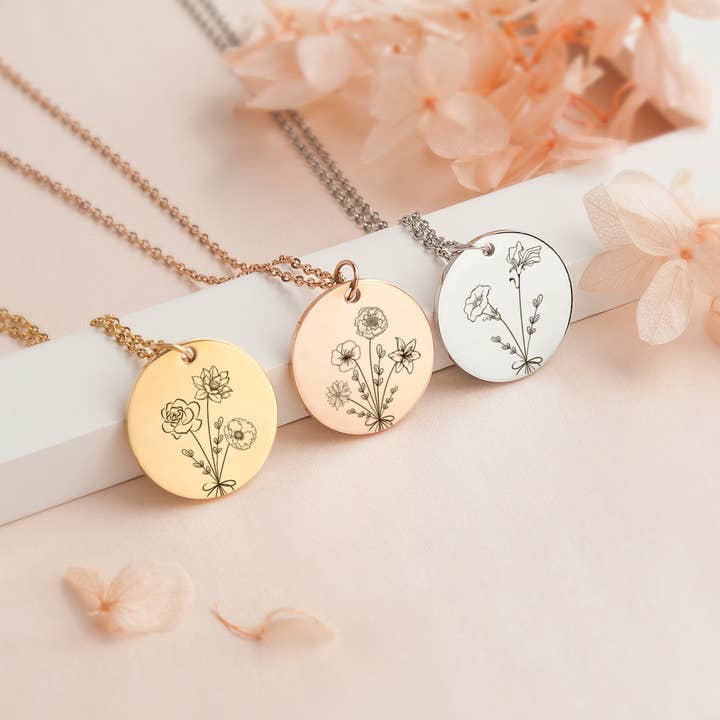 Anavia - Wholesale Pendant/Charm Necklace - Personalized Birth Flower Mother's Day Gift for Mom Jewelry