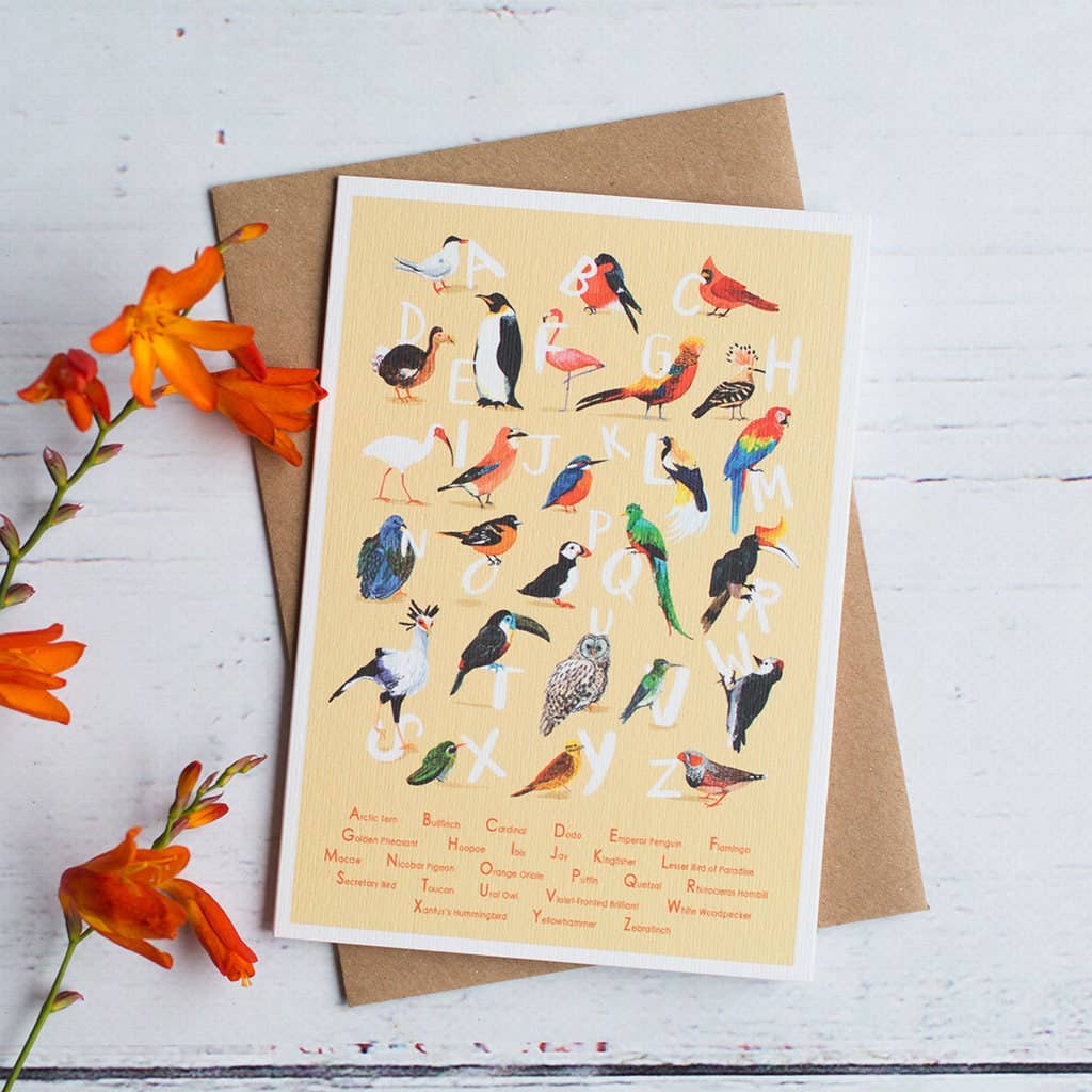 Sarah Edmonds Illustration – wholesale Everyday greeting card – Avian Alphabet Blank Bird Card1