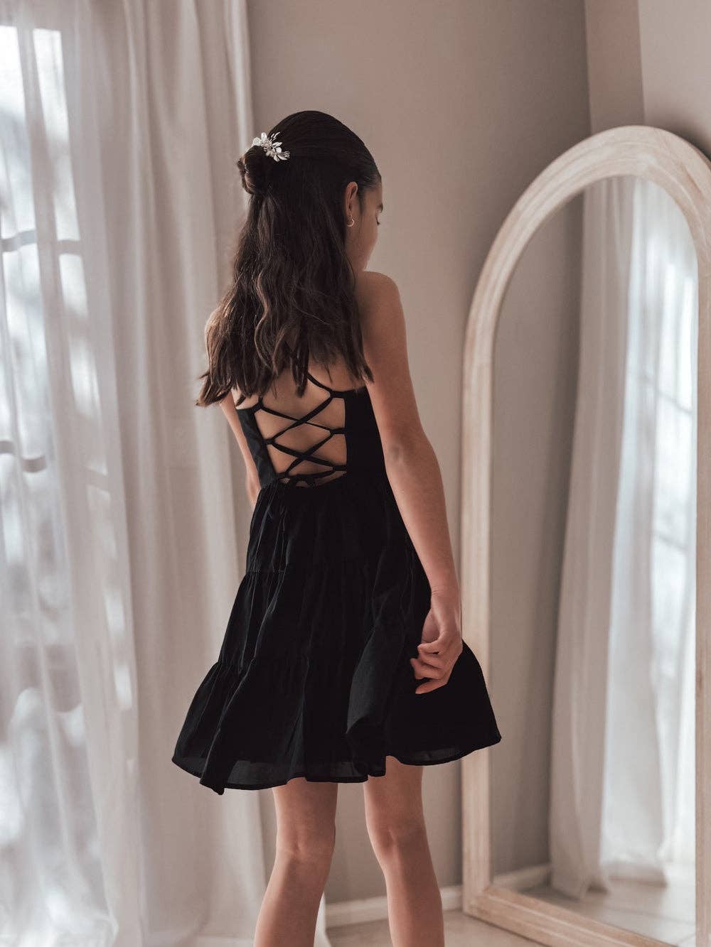 A Little Lacey - Vente Robe – enfant - Robe Fille Phoebe Chiffon Noire1