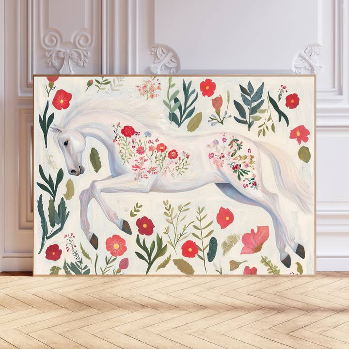 Kumo Art Prints - Wholesale Art Print - Flower White Horse Nursery Art Print   0