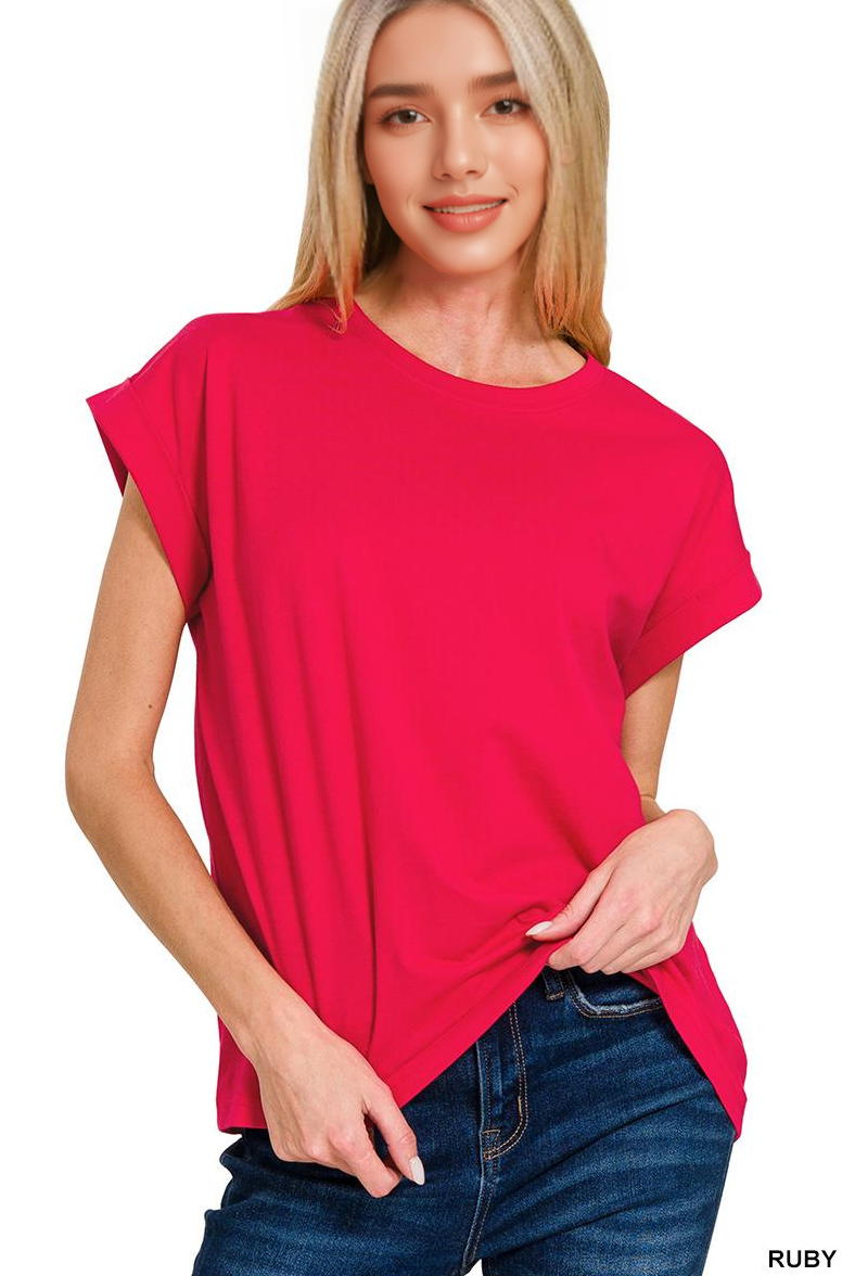42POPS - Wholesale T-Shirt - Women's - `.Round Neck Folded Short Sleeve T Shirt17