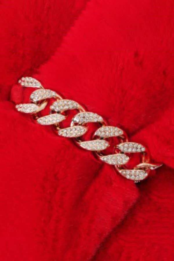 Cap Zone - Vendita all'ingrosso Sciarpa - Donna - Sciarpa a stola oblunga in pelliccia sintetica morbida con decorazione a catena cubana11