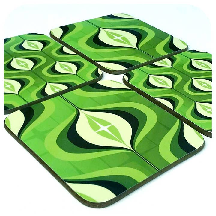 70s Op Art Coasters in Green for wholesale by InkaBilly