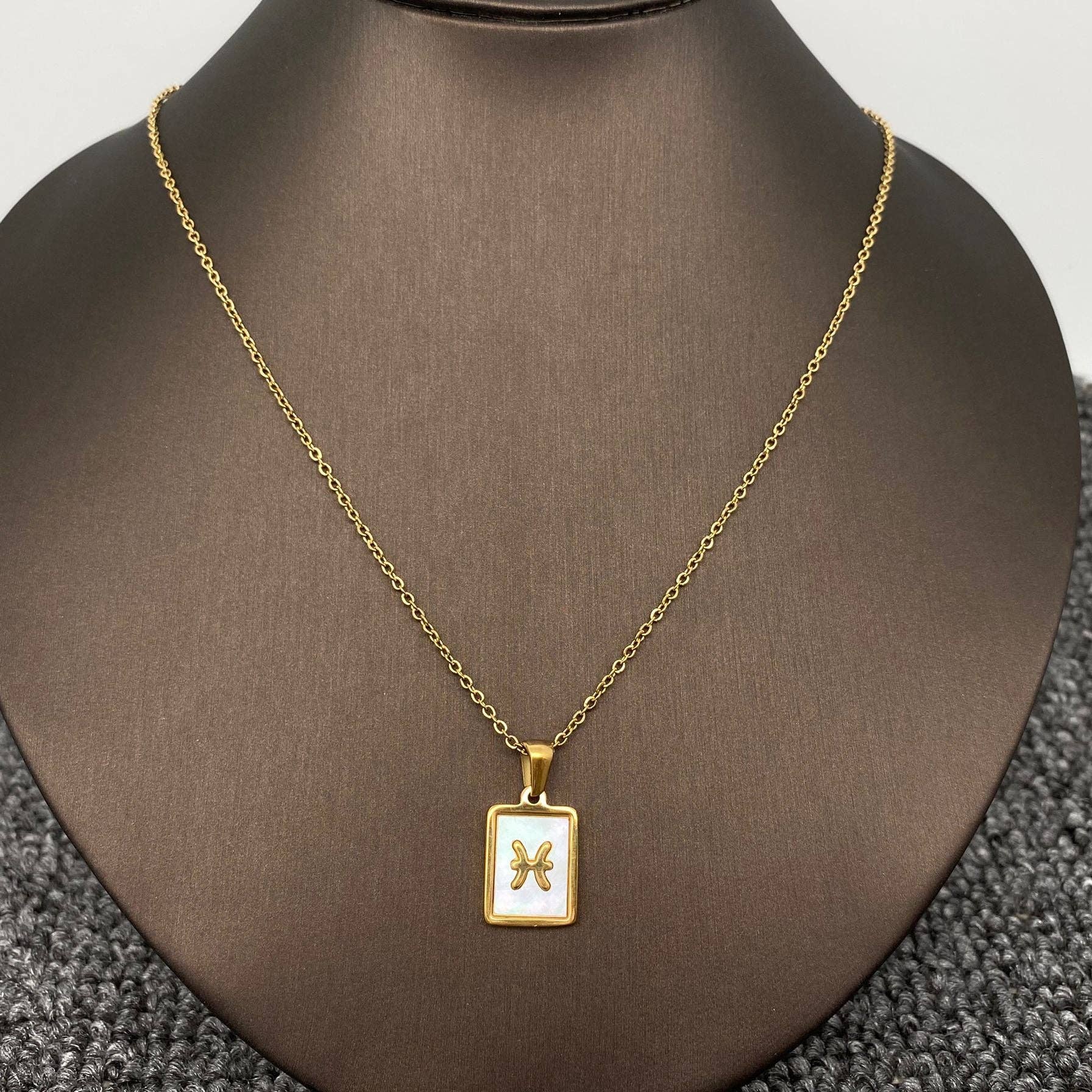 Mio Queena - Wholesale Pendant/Charm Necklace - Zodiac 12 Constellation Shell Square 18K Gold Plated Necklace4