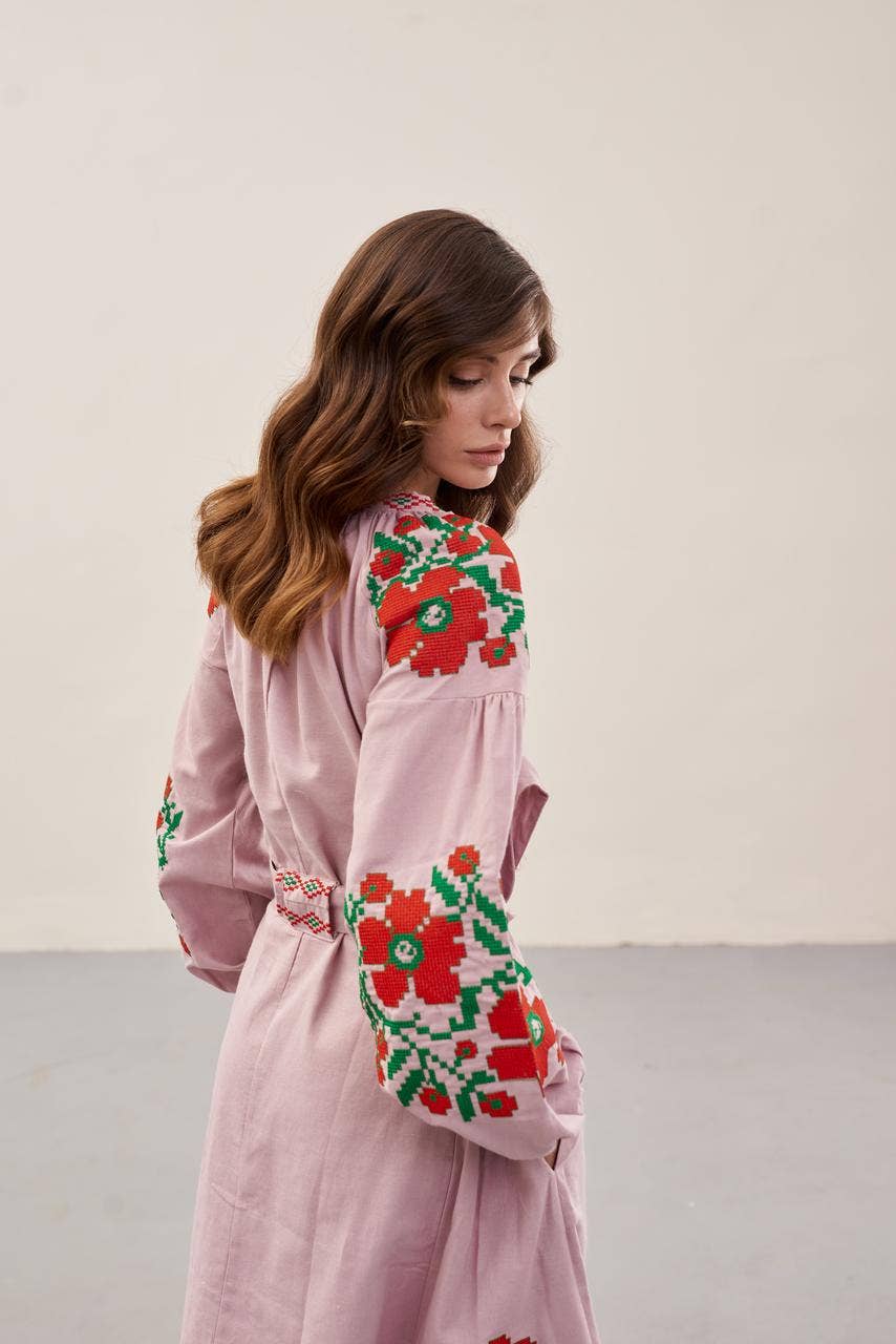 Handmade Originals Ukraine - Wholesale Dress - Women's - Embroidered Dress Paris Bouquet Pink6
