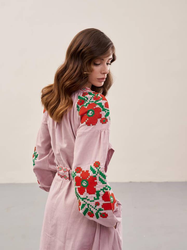 Handmade Originals Ukraine - Wholesale Dress – Women's - Embroidered Dress Paris Bouquet Pink6