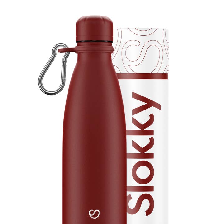 Bouteille thermos rouge mat, couvercle et mousqueton - 500 ml pour la vente par Slokky