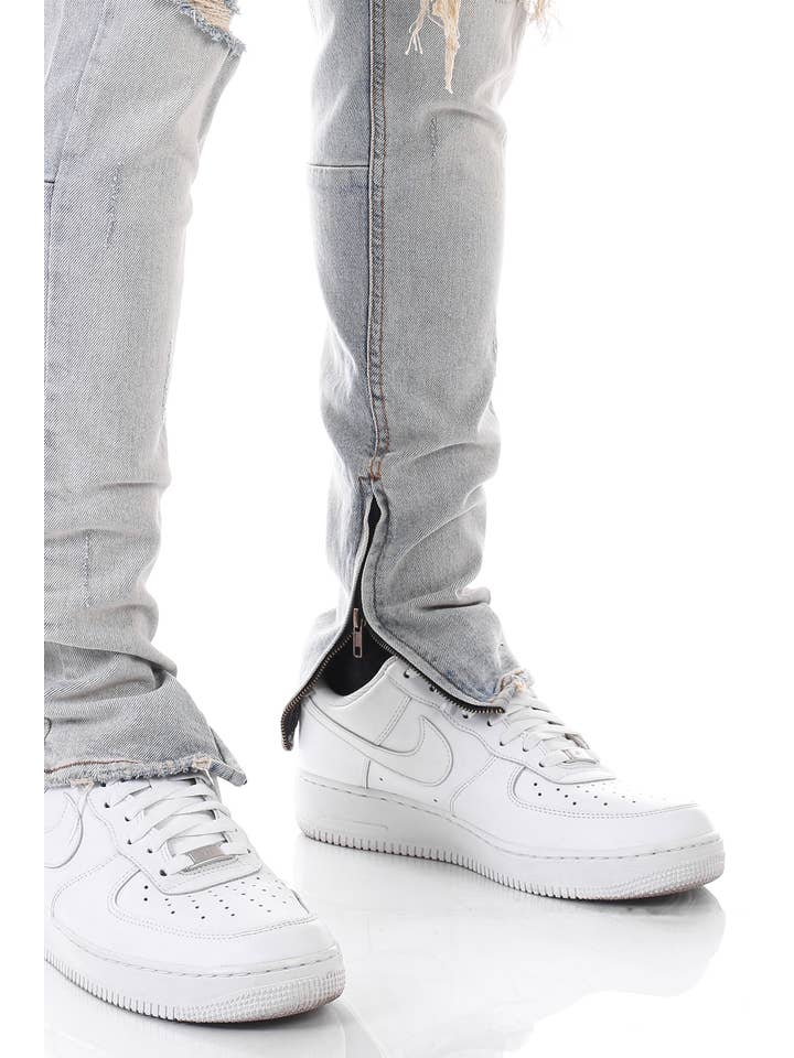BLUE DISTRESSED ANKLE ZIP JEANS - Skinny Fit for wholesale on Faire
