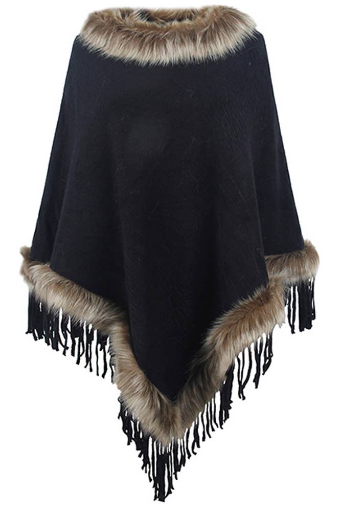 UNISHE - Wholesale Cape - Women's - Plain Tassle Hem Fleece Cape MMY1515
