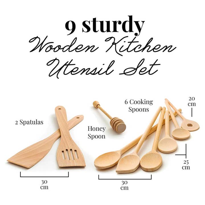 Tuuli GmbH - Wholesale Kitchen Utensil Set - 9 Piece Wooden Kitchen Utensil Set (Cooking Spoons, Spatulas7