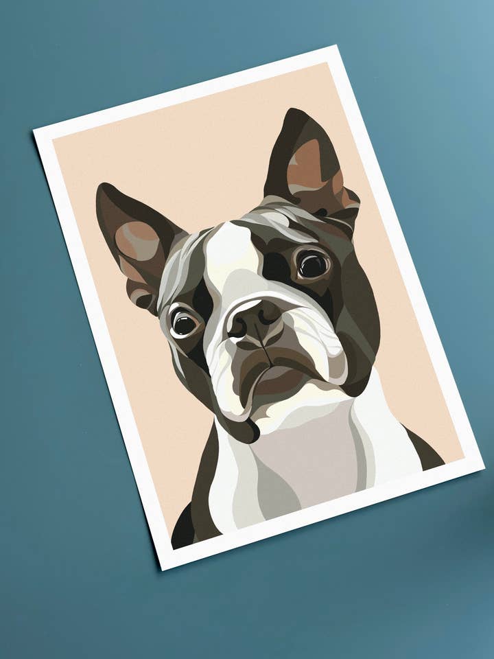 Boston Terrier art print - A4 - dog illustration for wholesale by That’s Nacho Doodles