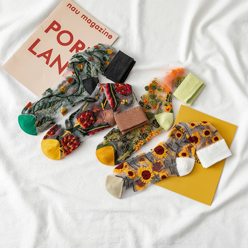 Tourtiwi - Wholesale Socks - Women's - Fruit Flower Animal Pattern Transparent Thin Summer Socks19