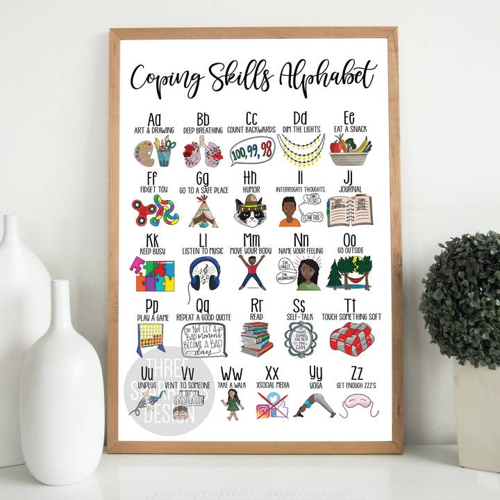 Alphabet-Poster für Bewältigungsfähigkeiten| Bewältigungsfähigkeiten für Kinder für den Großhandel von Three Sparrows Design