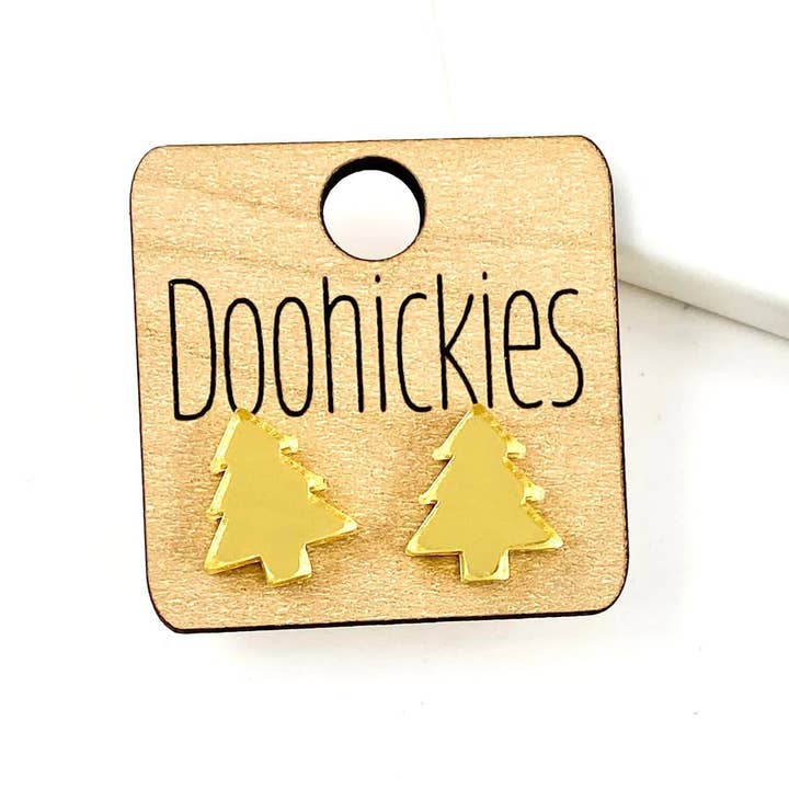 15mm Gold Mirror Tree Studs - Christmas Earrings for wholesale by Doohickies