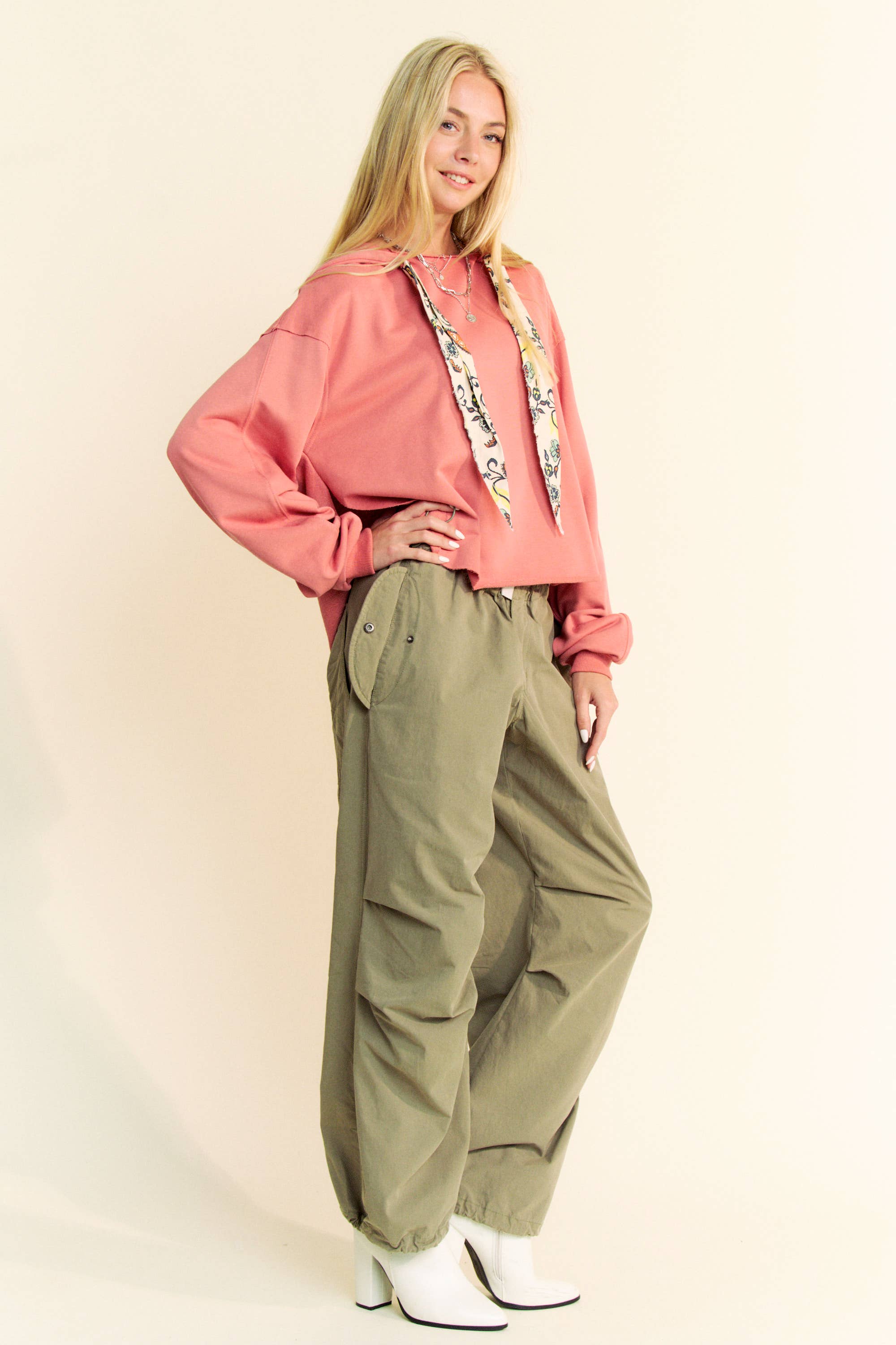 Davi & Dani - Wholesale Hoodie - Women's - PLUS LONG SLEEVES PRINT TIE LOOSE FIT HOODIE TOP18