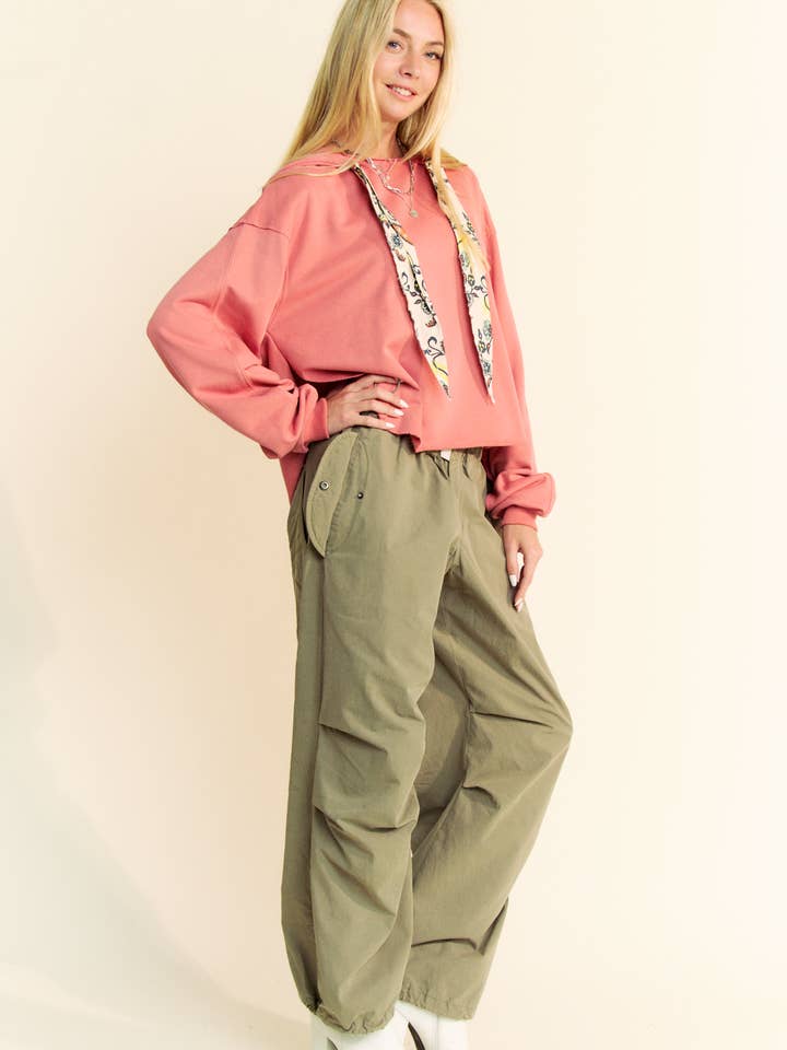 Davi & Dani - Wholesale Hoodie - Women's - PLUS LONG SLEEVES PRINT TIE LOOSE FIT HOODIE TOP18