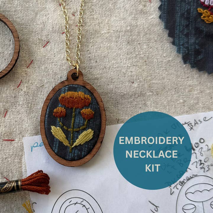 Folk Flowers Embroidery Necklace Kit for wholesale by Rikrack