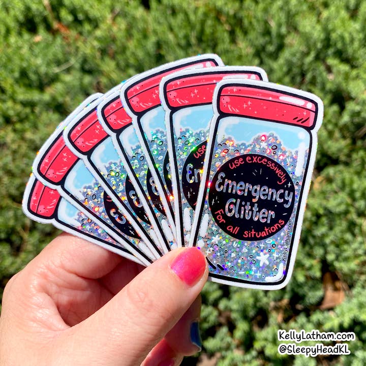 Kelly Latham Art - Vente Autocollant - Autocollant imperméable en vinyle pailleté d'urgence holographique mignon2