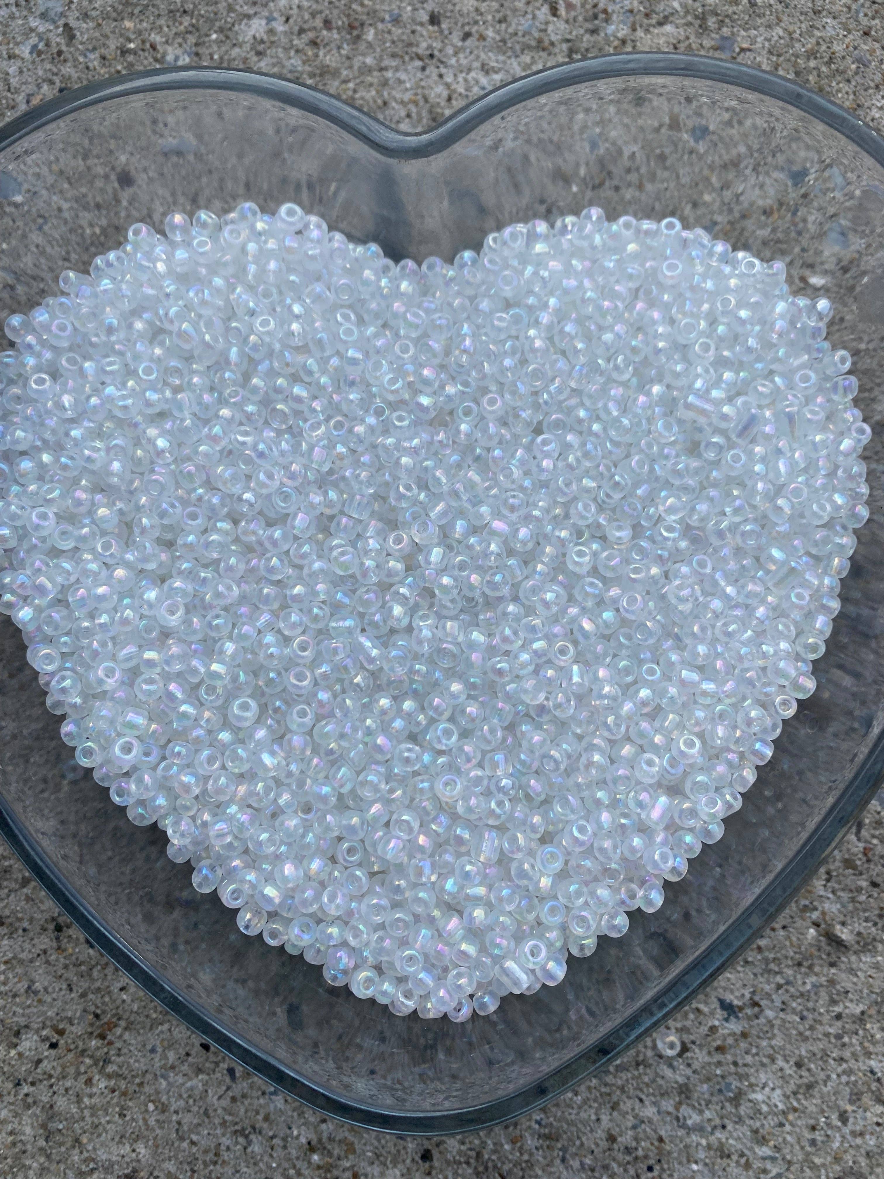 MaddieMayShop - Wholesale Beads - Clear/White Beads - Rainbow White Beads- Pear Shimmer Beads- 4mm- 6/0 Glass Seed Beads For Jewelry Making, - White Beads-DIY Waist beads, Bracelet Necklace Earrings1