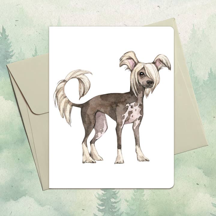 Handgefertigte Grußkarte mit einem Chinese Crested Hund für den Großhandel von Soul Familiar