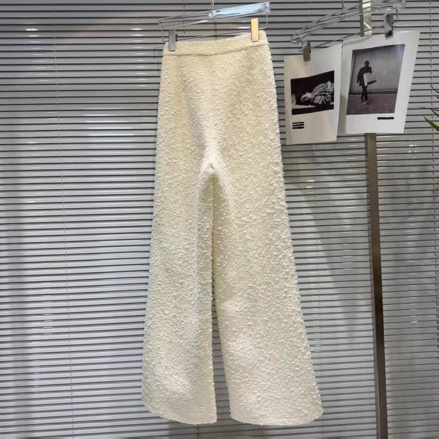 apricot SET185Y Autumn Tweed Cropped Jacket & Tailored Trousers Set for wholesale on Faire8